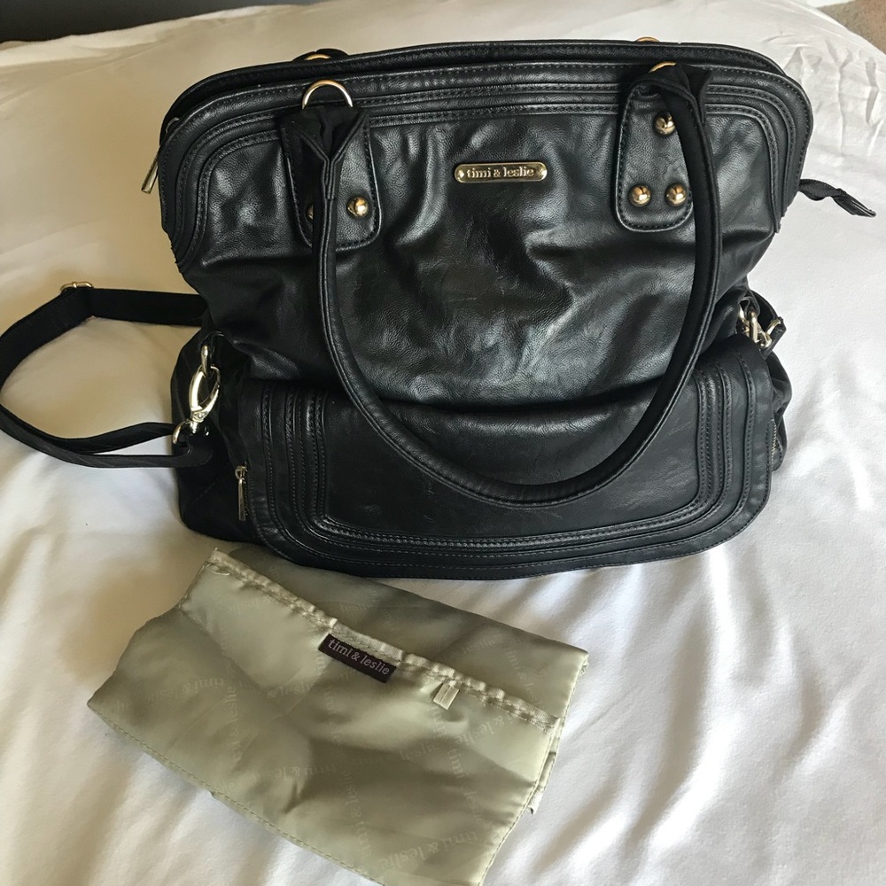 Timi and Leslie black leather diaper bag